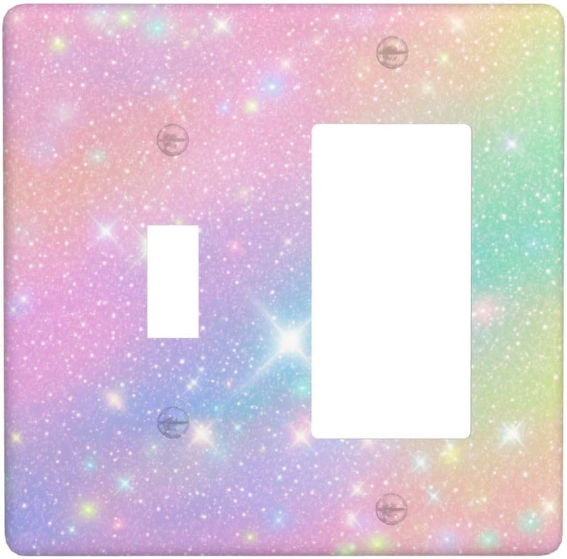 Wuyocha Decorative Outlet Covers Rainbow Shiny Gradient Colors 2 Gang Wall Plate Cover 1 Toggle 1 Rocker Combination Light Switch Plate Covers Jumbo Switch Cover for Kids Room Nursery Decor - Image 1